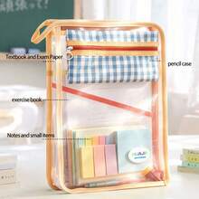 HUAJIE L-Shaped Wide Opening Mesh File Storage Bag With Detachable Plaid Pen Pouch, Large Capacity A4 Paper Document Organizer Tote Bag For Students, School And Office Stationery Storage - Single Piece - View 5