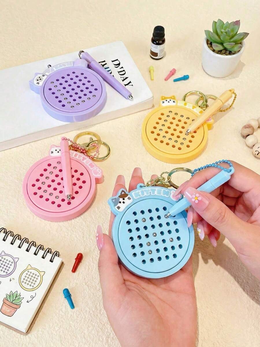 1pc-Mini Magnetic Fidget Stress Relief Steel Ball Drawing Board With Keychain, Portable Anti-Anxiety Sensory Toy For Adults - Fun Office Desk Gadget, Travel Fidget Puzzle (Ideal Gift For ADHD)