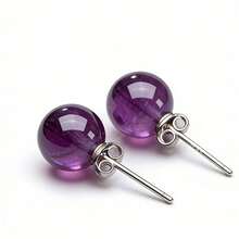 par de aretes minimalistas de plata pura y cristal rosa, aretes de piedras preciosas naturales, pequeños y elegantes para uso diario, plata de ley 925 hipoalergénica, regalo de cumpleaños - Morado - Ver 7