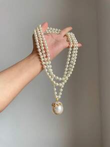 1pc Fashionable Versatile Women's Pearl Beaded Pendant Necklace, Multiple Wearing Styles - Luxurious Women's Charm Jewelry, Suitable For Daily And Party Wear - Multicolor - View 3