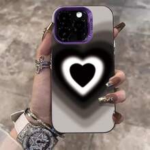 Heart-Shaped Shadow Case Suitable For Apple 15 Pro Max New Phone Case  16 Pro Premium 14 Pro 17 - 彩銀殼-紫色-愛心重影 - 查看 1