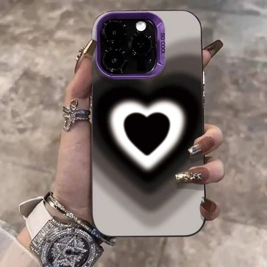 Heart-Shaped Shadow Case Suitable For Apple 15 Pro Max New Phone Case 16 Pro Premium 14 Pro 17 - 彩銀殼-紫色-愛心重影 - 查看 1