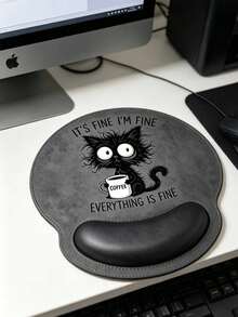 Wrist Rest Mouse Pad, Angry Work Cat Pattern Design, Ergonomic Design, With Wrist Rest, Faux Leather Material, Comfortable Fit, Provides Smooth Wrist Support, Computer Desk Pad, Office Keyboard Pad, Desktop Protection Pad, Non-Slip Base, Suitable For Gaming, Computer, Laptop, Office And Home Use, Graduation Season Souvenir, Ideal Choice For Office And Gaming, Perfect Gift For Valentine's Day, Mother's Day - Multicolor - View 3