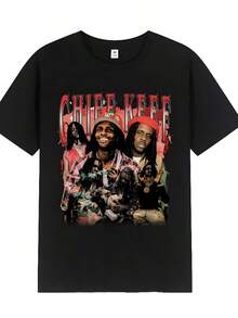 Men's Shirts Rapper Chiefss Keefss Graphic T Shirt Men Women Clothes Fashion Prit Hip Hop T-Shirt Summer Cotton Unisex T-Shirts Harajuku Style - 黑色 - 查看 1