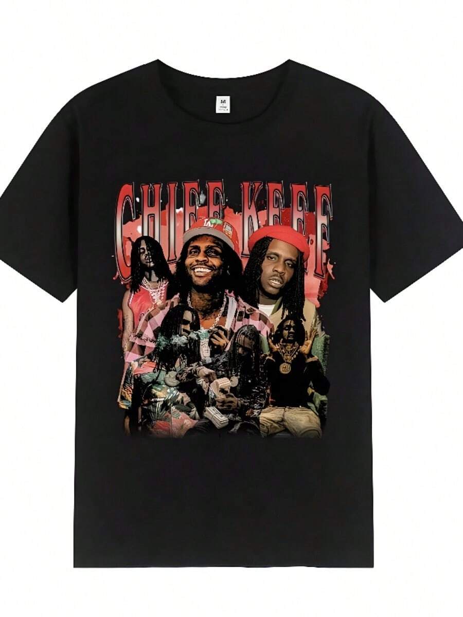 Men's Shirts Rapper Chiefss Keefss Graphic T Shirt Men Women Clothes Fashion Prit Hip Hop T-Shirt Summer Cotton Unisex T-Shirts Harajuku Style - 黑色 - 查看 1