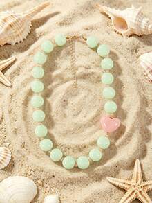 1pc European And American Bohemian Acrylic Bead & Heart Decor Beaded Necklace, Suitable For Summer Beach, Holiday And Daily Wear - Heart-shaped Beaded Necklace - View 26