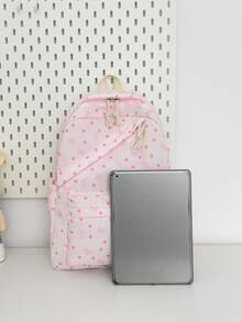 3件套時尚學院風愛心/蝴蝶結印花背包套裝，包含背包、便當袋與鉛筆袋，附筆電隔層、可調式肩帶、多口袋大容量，多功能學生書包套裝，適合女生/青少年/大學生/畢業生日常使用/度假/旅行/開學 - 粉色 - 查看 4