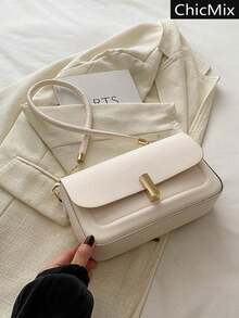 Este bolso de hombro con solapa de estilo minimalista, casual y de moda adecuado para ir de compras, llevar carteras y especialmente apropiado para - Blanco - Ver 1