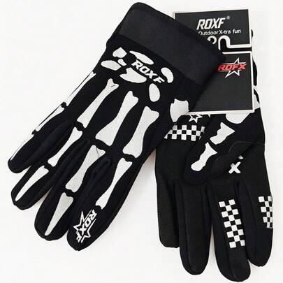 ROXF Baseball Softball Batting Gloves Skeleton Bone Print Touch Screen Non-Slip Checkered Palm Shock Absorb Breathable Lightweight Adjustable Wrist Cuff Sports Training Gloves For Youth Adult Men Women Cycling Driving Outdoor Workout