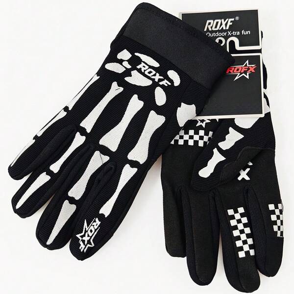 ROXF Baseball Softball Batter Gloves, Skull Bone Print, Touchscreen Anti-Slip Grid Palm, Shock-Absorbing Breathable Lightweight, Adjustable Wrist Strap, Sports Training Gloves, Suitable For Teens Adults Men Women Cycling Driving Outdoor Fitness