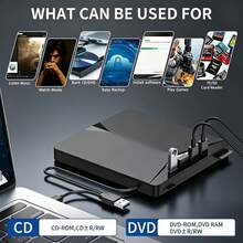 7-In-1 USB3.0 Type-C External DVD CD Drive, Optical Burner With USB Hub & Card Reader - View 2