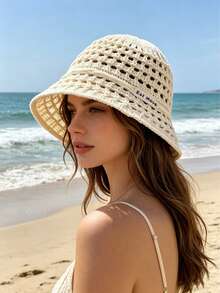 1 Pc Women's Summer Sun Protection Hat, With Letter, UV Protection, Foldable Outdoor Sun Hat, Bucket Hat, Outdoor Face Cover Bucket Hat, Hats For Women, Beach Hat, Hair Accessories, Vacation Essentials - Multicolor 1 - View 3
