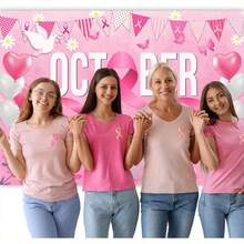Breast Cancer Awareness Banner Breast Cancer Decoration Pink October Breast Cancer Awareness Month Logo Photography Background Hope Faith Strength Ribbon Photo Backdrop - 12 - View 5