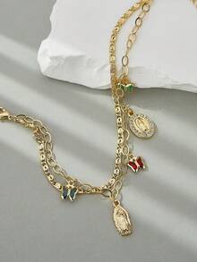Dainty 2-In-1 Religious Jewelry Set, Virgin Mary Guadalupe Necklace & Bracelet With Multicolor Butterfly Charmsv, Baptism Birthday Gift For Ladies - Multicolor - View 7