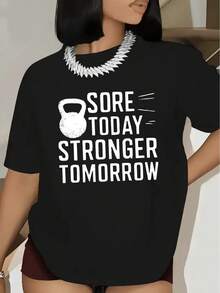 Women's T-Shirt - Motivational Workout T-Shirt For Women "Pain Today, Stronger Tomorrow" - Comfortable Short Sleeve Fitness T-Shirt With Printed Gym Slogan, Crew Neck - 白色 - 查看 9