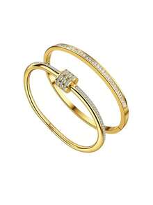 2026 Summer New 2pcs/Set Elegant Versatile Women's Bracelet 18k Gold Plated Stainless Steel Bangle High-End Fashion Jewelry Perfect Gift Suitable For Summer Vacation Gathering Party - Gold - View 6