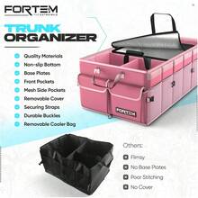 FORTEM Car And SUV Trunk Organizer - Car Storage Organizer - Large Foldable Box With 2 Compartments - Non-Slip Base - Adjustable Straps - Removable Lid (Black) - 粉紅色 10 件裝 - 查看 7