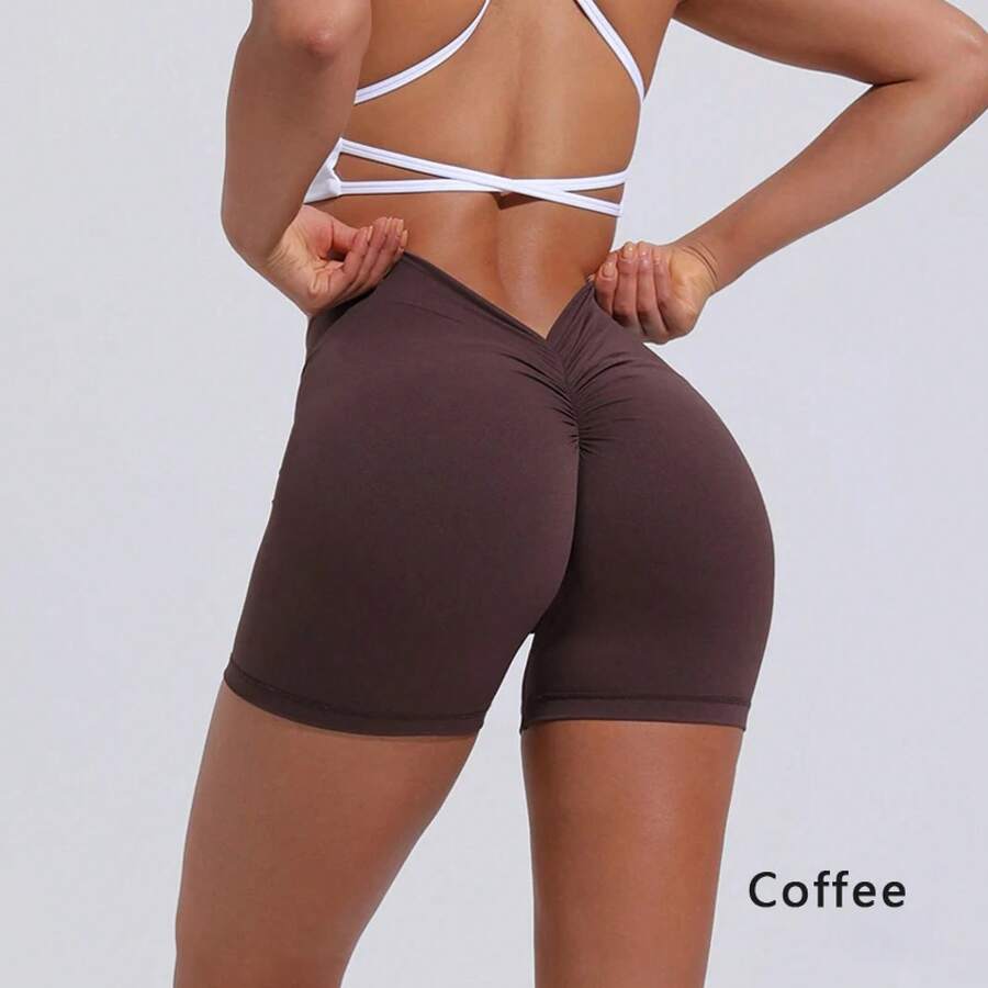 DIAS FIT JOY High Waist Butt Lifting Sports Shorts, Women's Nylon Yoga Shorts, Workout And Fitness Sports Pants - 咖啡 - 查看 1
