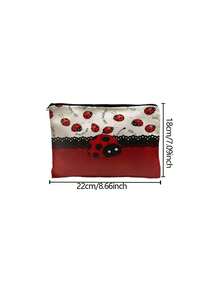 3pcs/1pc Ladybug Print Makeup Bag, Zipper Linen Material, Ladybug Pattern, Suitable For Home Daily Use, Gift, Business Trip And Leisure Travel - Multicolor - View 3
