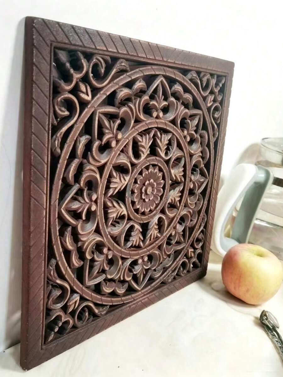 1pc Vintage Square 30cm Geometric Pattern Distressed Effect Wall Decor, Hanging Wall Decoration, Pendant, Home Wall Decor, Creative Hanging Decoration - A - View 1