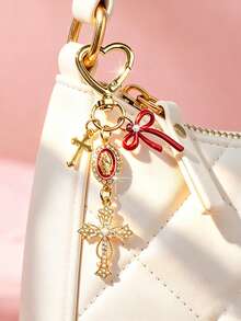 1pc Bow Cross Keychain, Decorated With Religious Love And Crystal Cross Pattern, Embedded With Virgin Mary Image, Embellished With Resin Beads And Rhinestones - Suitable For Keychains, Bag Charms, Cross Pendants, Wallets, Backpack Accessories, Earphone Case Accessories, Luggage And Car Keychains, Bag Charms, Chain Bag Pendants, Also An Excellent Choice For Mother's Day Gifts. - Multicolor - View 7