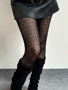 1 Par de Leggings com Estampa de Leopardo e Meias Transparentes de Cintura Alta com Estilo Retrô; Adequado para Mulheres - Multicolorido - Visão 7