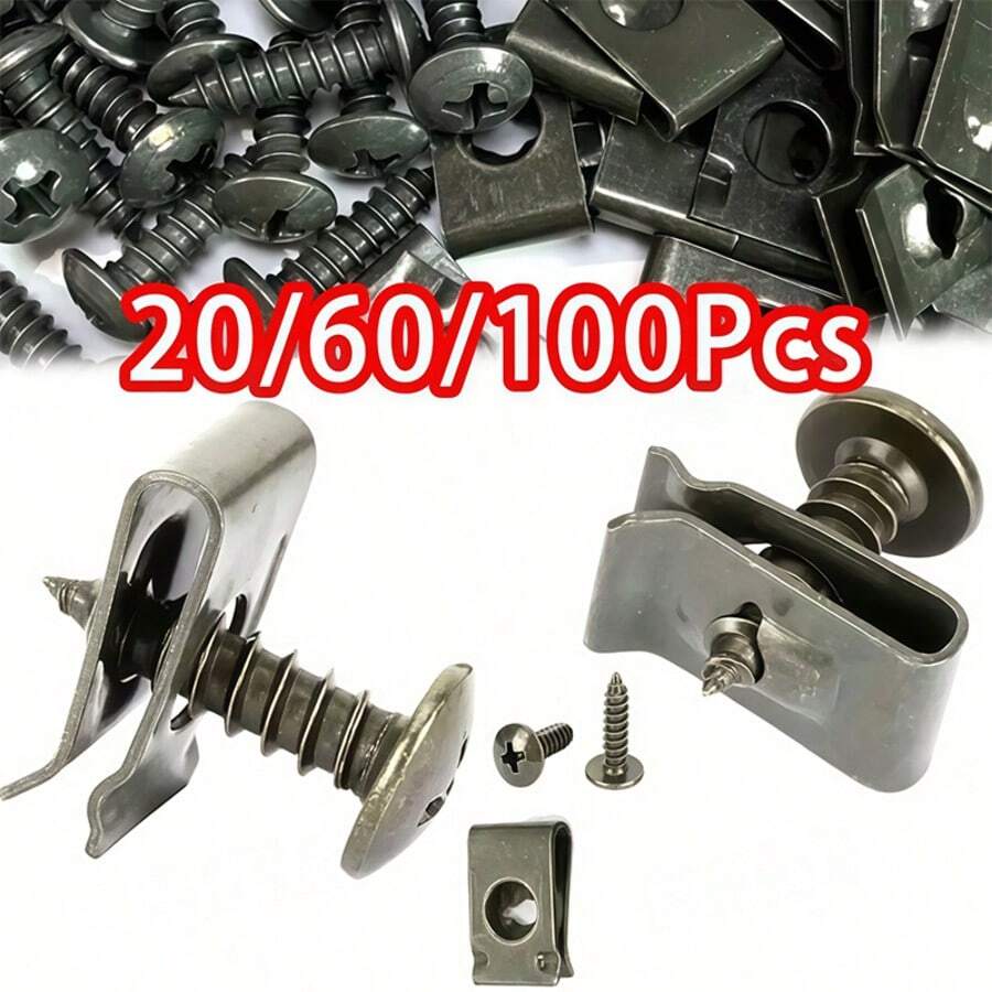 20/60/100pcs Car Screw And Fastener Clips, U-Shaped Screw Base Clips, Multi-Function Car Fastening Screws, Used For Fixing Seats, Engines, Fenders And Bumpers, Suitable For Cars, Motorcycles And More, Screw Accessories - Metal U-shaped Fixing Clip - View 1