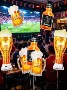 9pcs Beer Mug And Whiskey Bottle Shaped Balloons, Suitable For Men's Birthday, Father's Day, Oktoberfest, Pool Party, Bachelor Party, Bar Gathering, Anniversary, Graduation Celebration And Outdoor BBQ Background Decoration - Beer Mug, Whiskey Bottle, Balloon - View 6