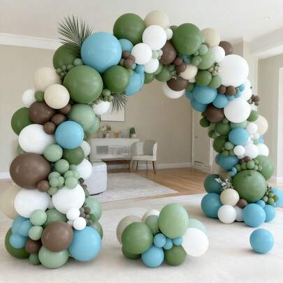 120 Latex Balloons In White, Blue, Green, And Brown, Perfect For Events, Holidays, Engagements, Bridal Gifts, Birthday Parties, Anniversaries, Baptism Backdrop Decorations, Valentine's Day, New Year, And Wedding Photo Background Vibes
