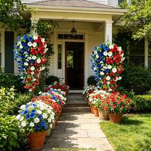 8pcs Lifelike Convolvulus Hanging Flowers, Waterfall Style, Red/White/Blue Contrast Design, Suitable For Flag Day, Memorial Day, Independence Day Decoration, Waterproof And Fade-Resistant, Maintenance-Free Long-Lasting Blooms, Applicable For Porch Railing, Balcony, Garden - Multicolor - View 6