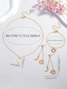 1 Set Of Elegant And Simple Casual Style Sun And Moon Combination Earrings And Bracelet Set - Gold - View 6