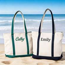 CFUNIQ 1pc Customized Canvas Tote Bag, Create A Unique Bag Just For You! Durable Canvas Tote Bag Not Only Practical But Also A Canvas To Showcase Your Personalized. Embroidery, Add Elegant Name, Initial Or Special Text - Multicolor - View 4