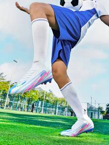 Sepatu Sepak Bola Pria Model Tinggi dengan Stud Panjang, Sepatu Olahraga untuk Latihan dan Pertandingan di Lapangan Rumput Luar Ruangan - Putih - View 4