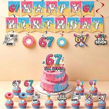 46pcs Birthday Party Decoration Set, Theme "67 Six Seven", Includes 15 Banners, 6 Triangular Flags, 24 Small Triangular Flags And 1 Large Triangular Flag, Suitable For Photo Backdrop, Applicable For Indoor And Outdoor Birthday Parties - B - View 2