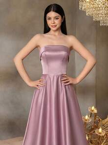 ALISA&LEO Gaun Malam Formal Panjang Tanpa Tali Model A-Line yang Elegan, Cocok untuk Remaja, Menampilkan Desain Punggung Bertali, Sempurna untuk Pesta Dansa, Pesta Malam, Pernikahan, dan Perayaan. - Dusty Pink - View 3