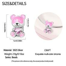 1 peça pulseira de contas estilo Dopamina Sweet Cool em prata esterlina S925 de baixa alergia, com caveira rosa, ananás, urso e trevo de quatro folhas verde, adequada para pulseira original, para fazer joias DIY femininas, presente de aniversário - Multicolorido - Ver 9