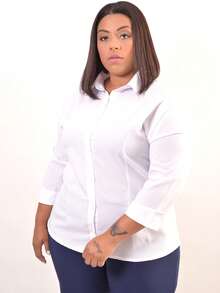 Women's Plus Size 3/4 Sleeve Dress Shirt - White - View 2