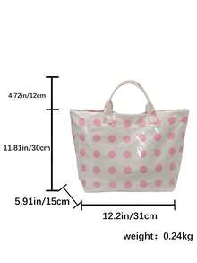 Summer New Polka Dot Contrast Design Women's Tote Bag, Fashion Minimalist Waterproof PVC Handbag/Vacation Bag - Pink - View 5