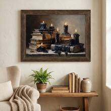 1pc Canvas Wall Art, Framed Wall Decor, Dark Academia Style Vintage Melting Black Candle And Old Book Still Life, Atmospheric Gothic Library Aesthetic Decorative Painting, Suitable For Modern Home Decor, Room Decor, Dorm Decor, Bedroom Decor, Living Room Decor, Bathroom Decor, Kitchen Decor, Dining Room Decor, Office Decor, School Decor, Classroom Decor, Back To School Decor - Candles and Ancient Books - View 9
