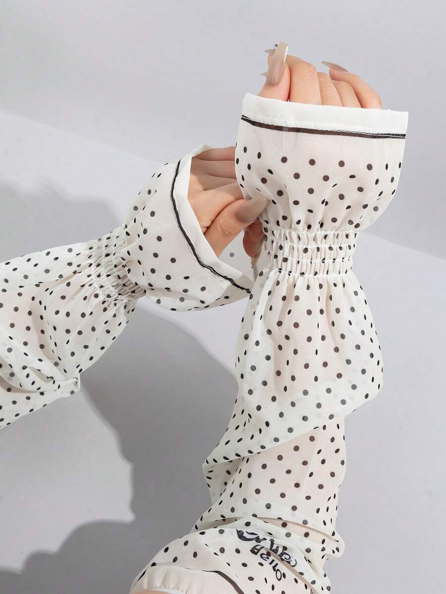 1 Pair Polka Dot Mesh Flare Sleeve Arm Warmers, Soft Thin Breathable Arm Covers