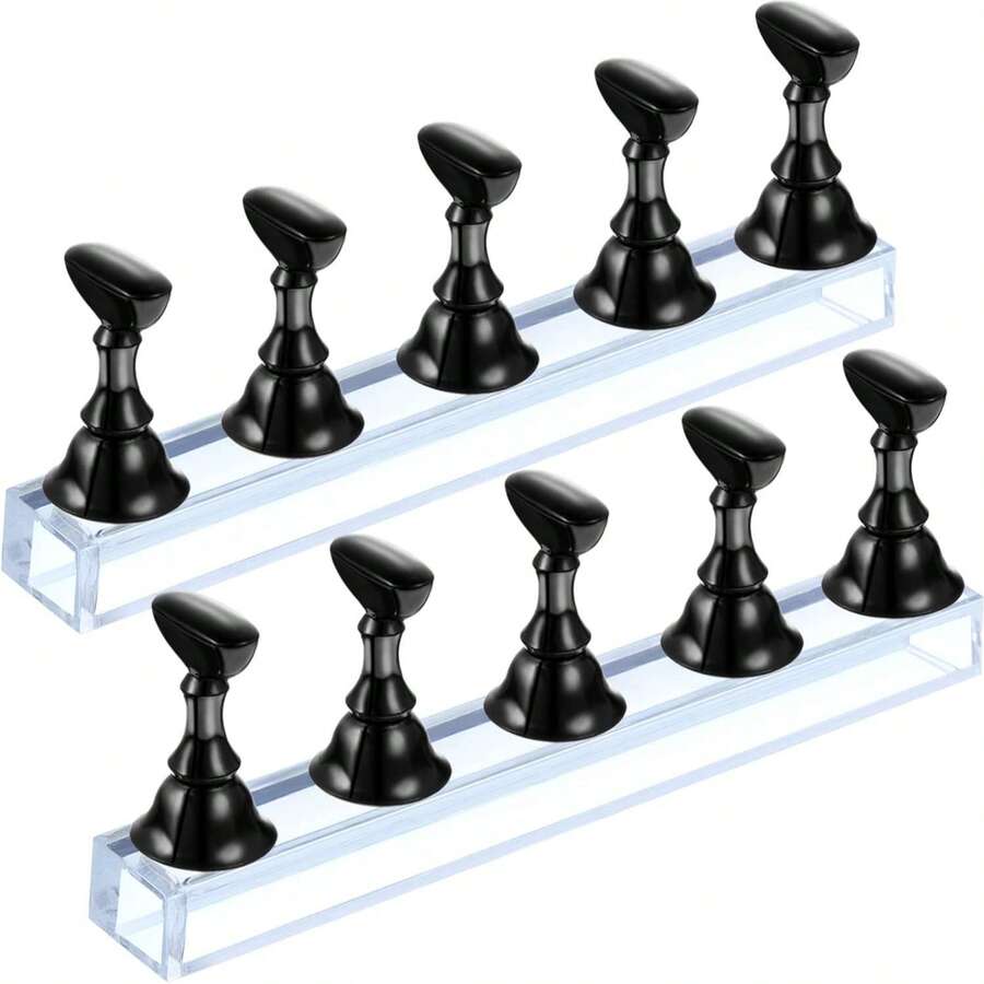 2組棋子造型美甲展示架，黑色可重複使用棋子美甲夾配透明壓克力底座，用於展示假指甲顏色樣本，適用於居家美甲沙龍與美甲練習工具 - 彩色 - 查看 1