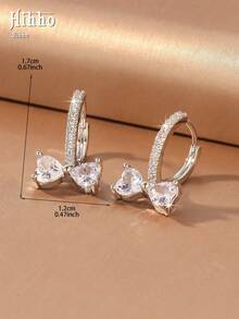 Hihho 1 Pair Heart-Shaped Zirconia Bow Knot Hoop Earrings, Luxury Full Zirconia Stud Earrings, Niche High-End Versatile Earrings For Girls, Elegant And Versatile, Eye-Catching Accessories For New Year's Eve Party, Suitable For Prom, Dinner, Date Wear - Bow - View 8