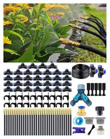 Drip Irrigation System - 360° Adjustable Micro Sprinkler Kit, Easy Tool-Free Installation, Fine Mist Spray For Potted Garden Plants, Greenhouse - 50米+32個噴霧噴嘴 - 查看 1