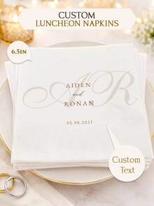 15-300pcs 6.5 Inch Customized Wedding Napkins, 3-Ply Large Personalized Napkins For Wedding, Anniversary, Engagement, Bachelorette Party, Rehearsal Dinner, Dinner Party Decor, Suitable For Couples, Family, Friends Customized Event Napkins - White - View 1
