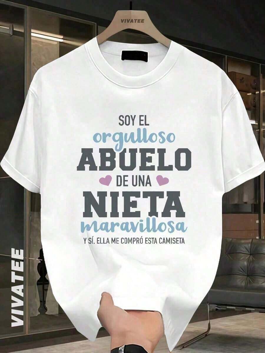 Camiseta Abuelo Orgulloso "Soy el Abuelo Orgulloso de una Nieta Maravillosa", 100% Algodón Color Puro, Ajuste Unisex, Verano 2026, Ideal para Uso Diario y Regalos - Blanco - Ver 1