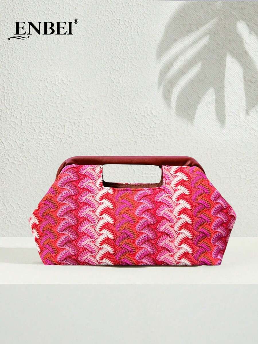 ENBEI Delicado Bolso de Mano Vintage Tejido Tipo Nube - Bolsa de Cosméticos, Bolso de Mano Plisado en Forma de V, Bolso de Playa para Mujer, Bolso de Concha de Moda, Minimalista Multifuncion - Multicolor 8 - Ver 1