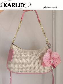 2026 Nuevo Bolso de Hombro/Axila de Cuero PU de Color Sólido con Diseño Gráfico de Letras, Clásico y Versátil, Bolso Estampado Elegante, Estilo Y2K, Ideal para Compras, Se Puede Llevar en la - Negro - Ver 1