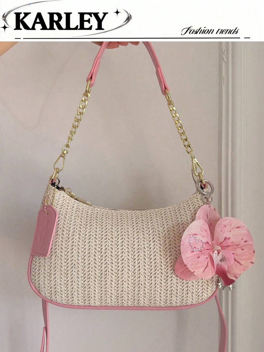 2026 Nuevo Bolso de Hombro/Axila de Cuero PU de Color Sólido con Diseño Gráfico de Letras, Clásico y Versátil, Bolso Estampado Elegante, Estilo Y2K, Ideal para Compras, Se Puede Llevar en la - Negro - Ver 1