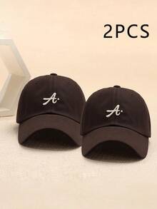 1pc Women's Embroidered A Design Adjustable Brim Baseball Cap, Outdoor Sun Protection Casual Hat For Spring Autumn Travel Beach Vacation, Unisex Y2K Style Halloween - Black - View 10