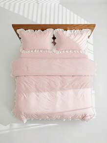 Veyra Day 2/3 Pcs Princess Style Bedding Set 100% Polyester 3D Cut Flower Ruffle Duvet Cover No Insert All Season Modern Ruffled Duvet Cover With 1/2 Pillowcases - Multicolor - View 5